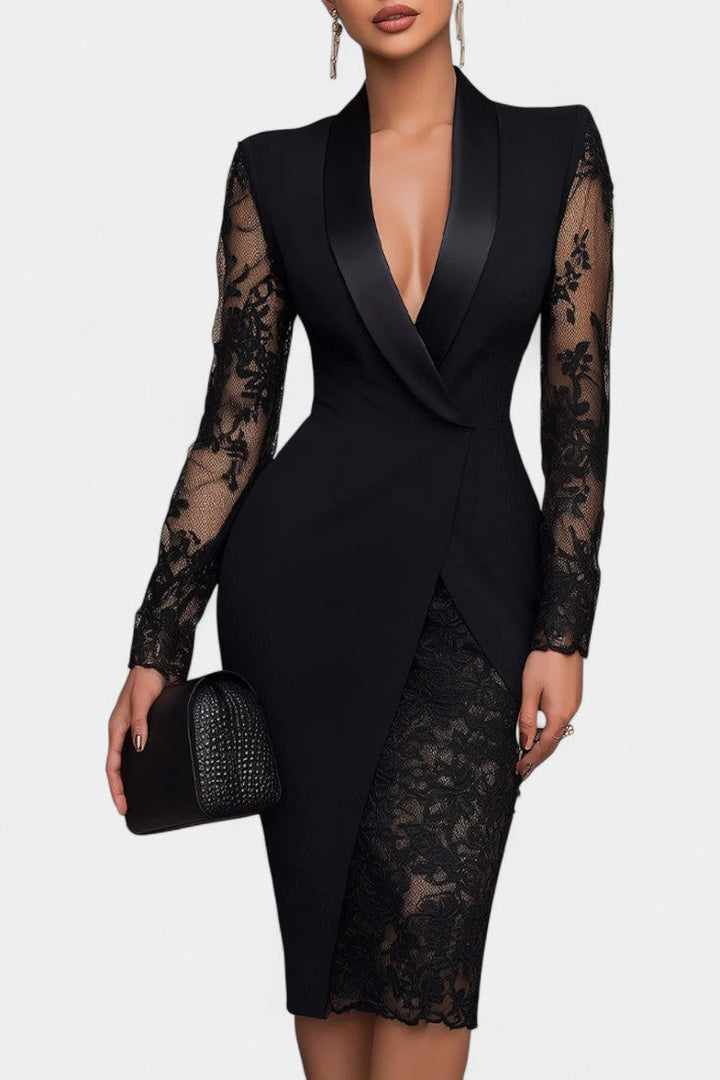 Anelle Robe en Dentelle Noire d’Inspiration Blazer Élégant