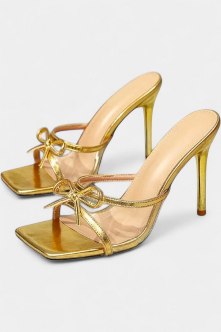 Brenda Talons Stiletto avec Nœud Métallique et Patchwork Moderne