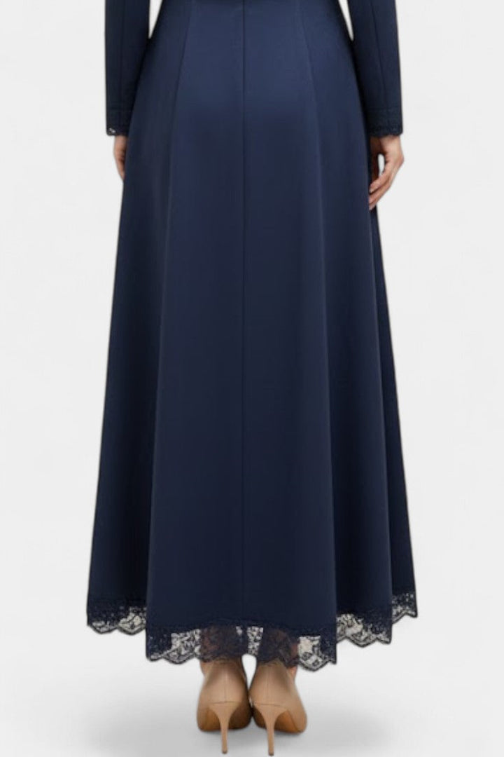 Maravilla Robe Longue en Suédine avec Col Chemise et Dentelle