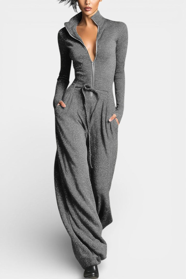 Ilayna Combinaison Élégante en Tricot à Fermeture Éclair Brillante