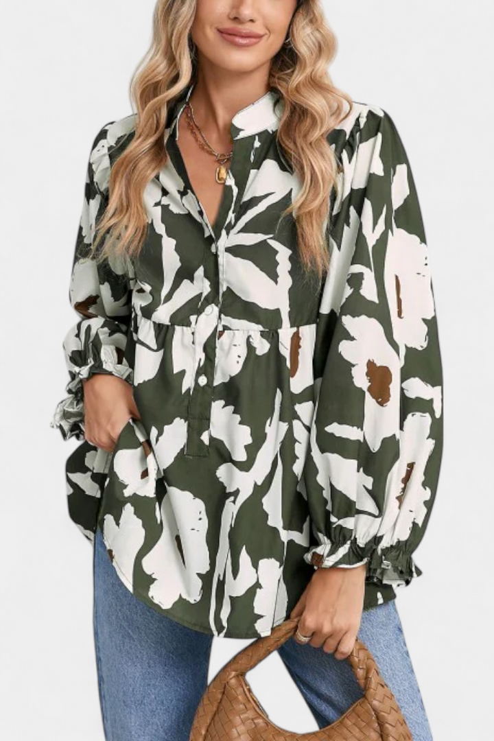 Filomena Blouse Ample à Manches Bouffantes avec Imprimé Floral Abstrait