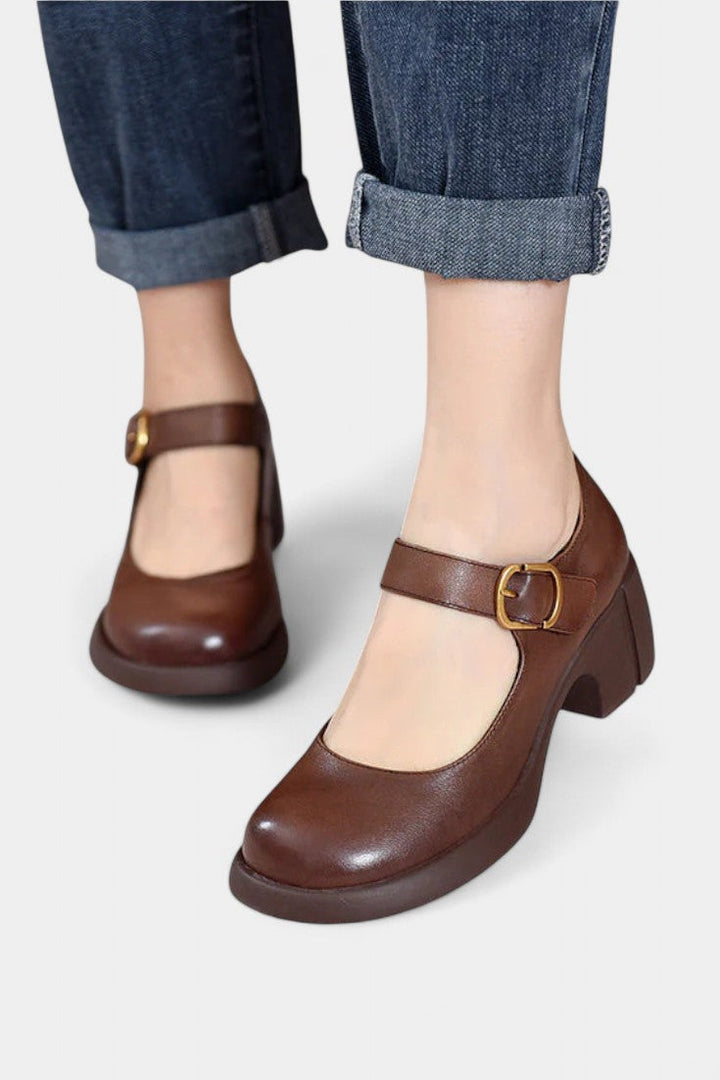 Agnes Mary Janes à Pointe Ronde et Talon Carré Classique