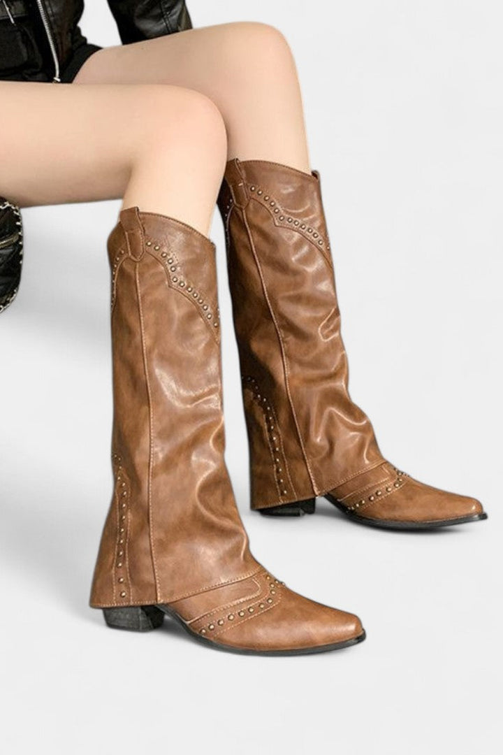 Faulen Bottes Hautes à Bout Pointu et Détails Métalliques Rétro