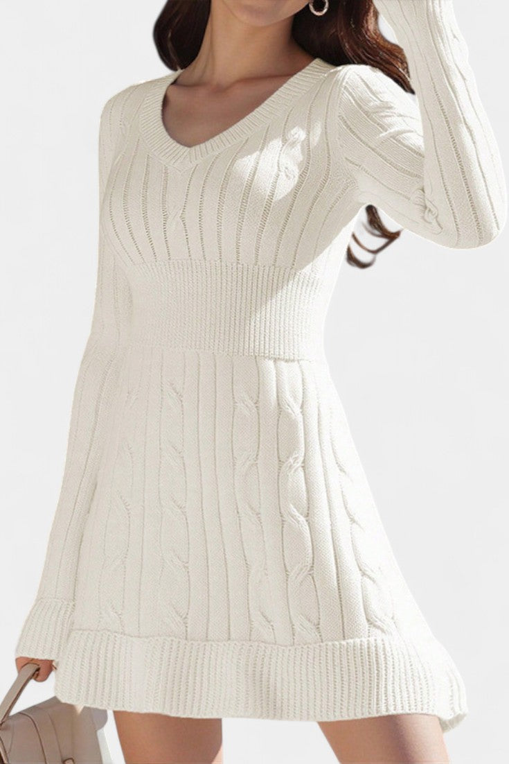 Kaïna Robe Pull Tricotée à Col V et Ourlet Évasé