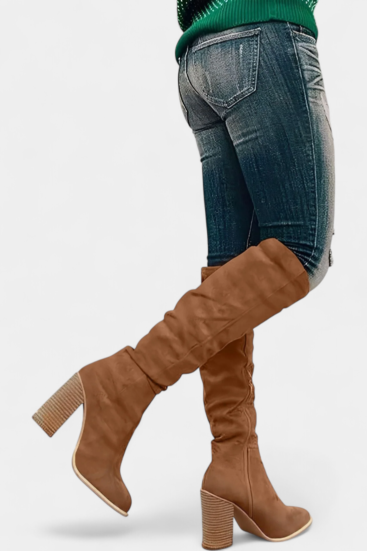 Calliope Bottes Hautes à Talon Épais et Pointe Ronde