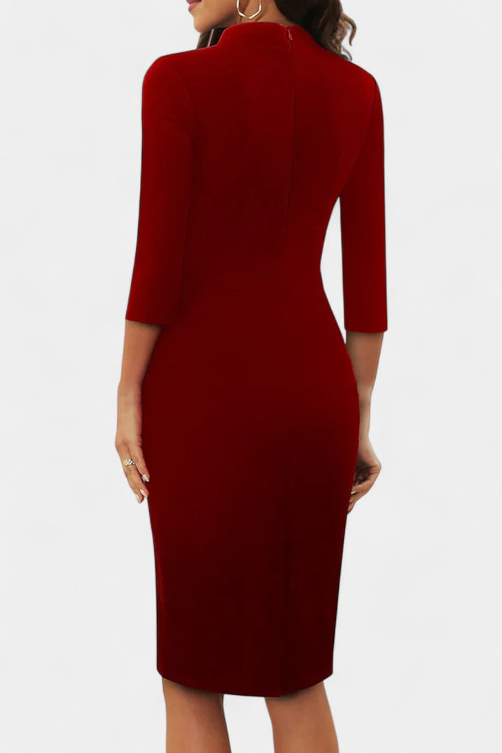 Jesusa Robe Midi Fourreau à Boutons Nœud et Manches Trois-Quarts