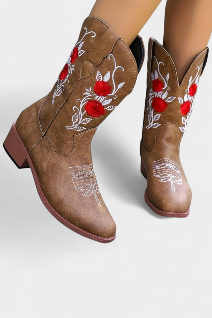 Virginia Bottes de Cowboy Brodées en Rose