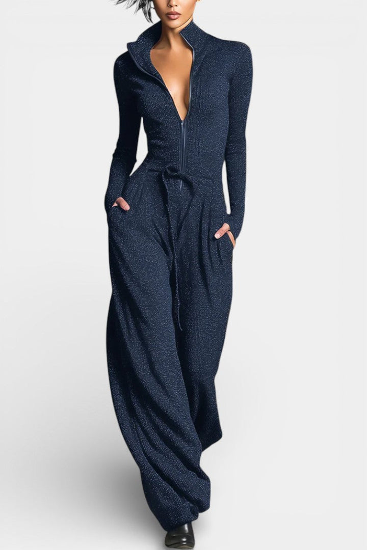 Ilayna Combinaison Élégante en Tricot à Fermeture Éclair Brillante