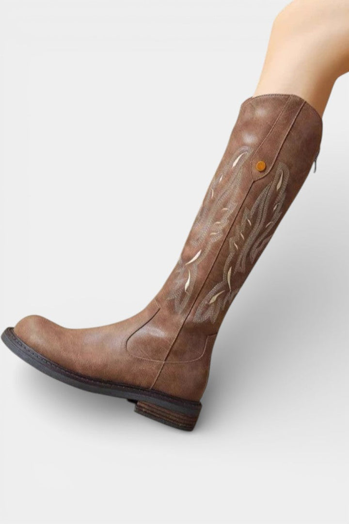 Violette Bottes Longues Brodées à Fermeture Éclair Arrière