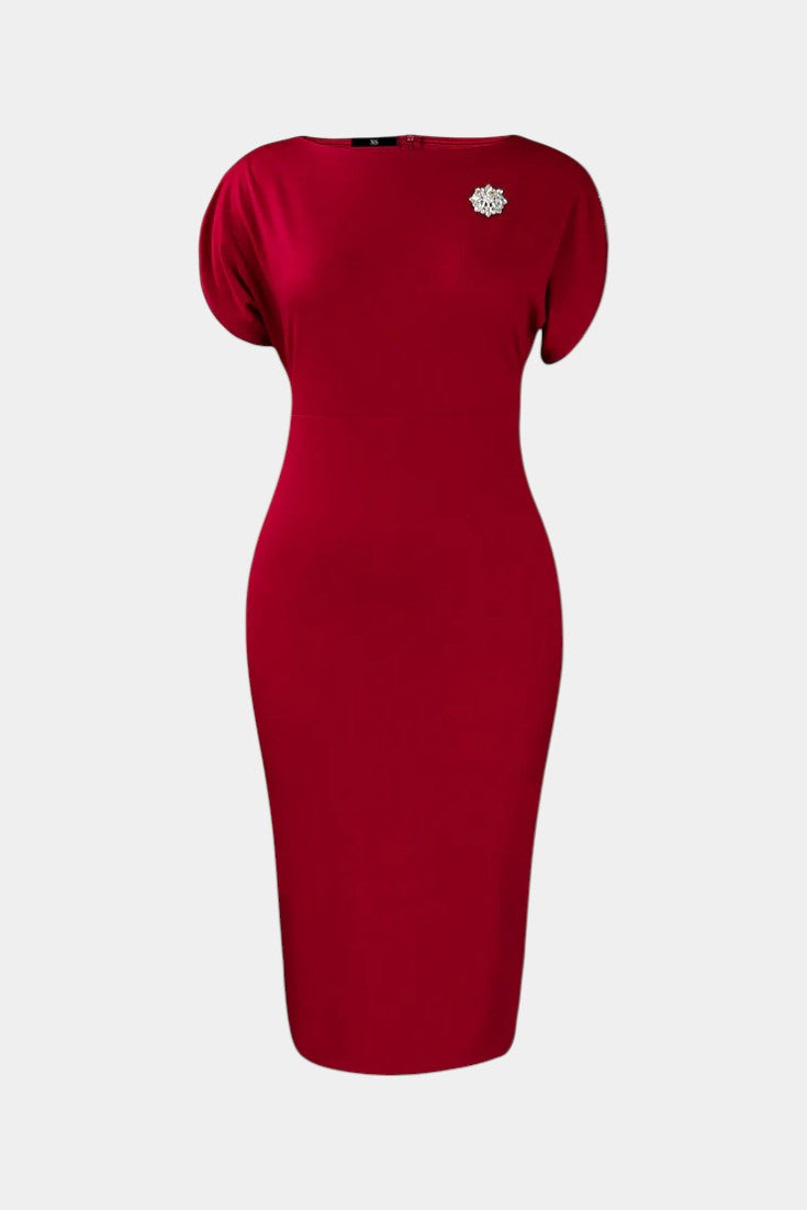 Ladina Robe Midi Fourreau à Fermeture Zippée, Manches Courtes et Fente Élégante