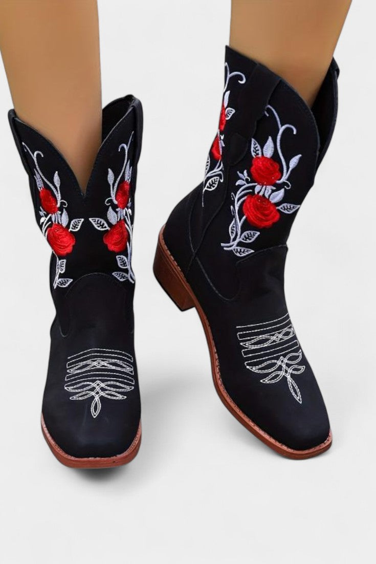 Virginia Bottes de Cowboy Brodées en Rose