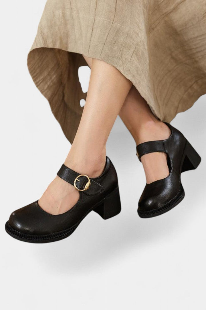 Agnes Mary Janes à Pointe Ronde et Talon Carré Classique