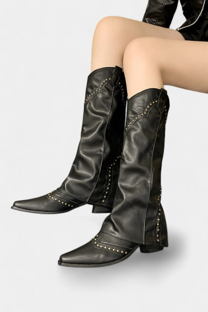 Faulen Bottes Hautes à Bout Pointu et Détails Métalliques Rétro