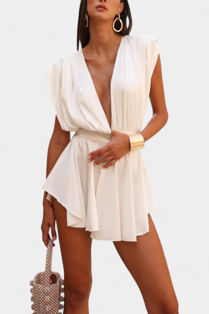 Rosalba Combinaison Cape Élégante à Décolleté Profond et Taille Cintrée