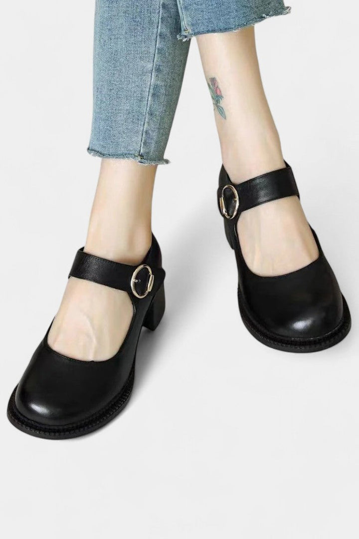 Agnes Mary Janes à Pointe Ronde et Talon Carré Classique