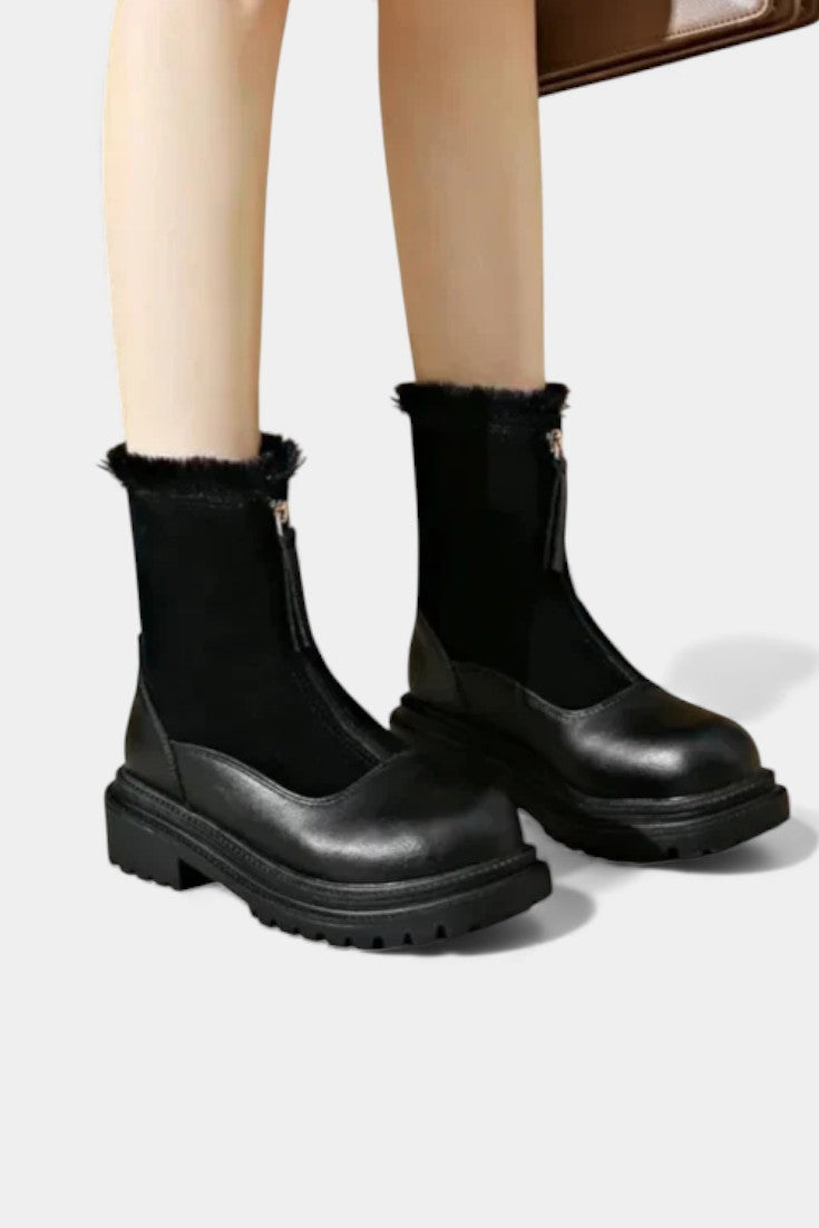 Gertrud Bottines à Semelle à Crampons et Bord en Fourrure