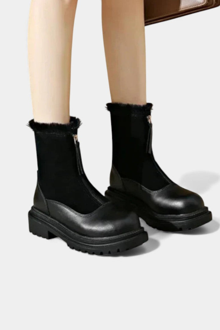 Gertrud Bottines à Semelle à Crampons et Bord en Fourrure