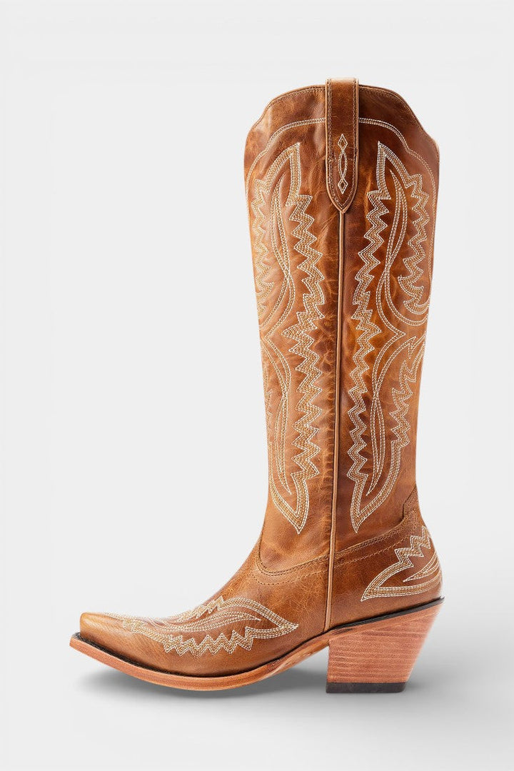 Zélie Bottes Western Vintage Brodées à Bout Pointu