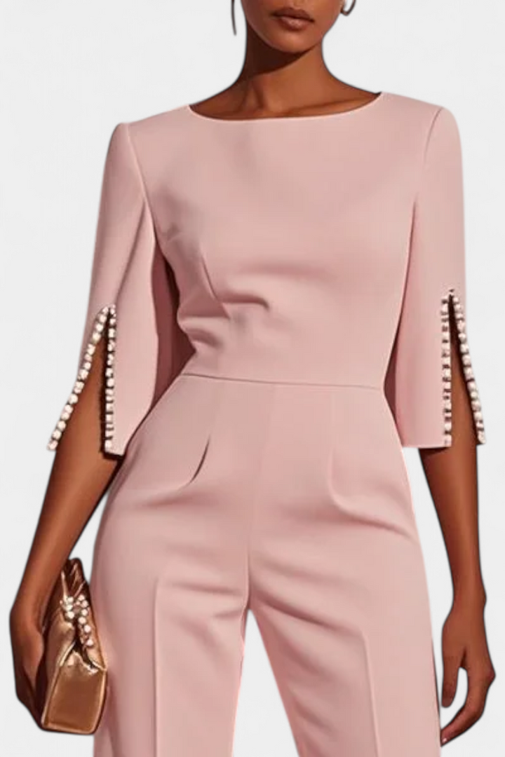 Prim Combinaison Élégante à Manches Trois-Quarts et Détails en Perles