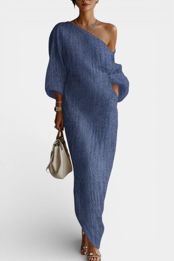 Lounaïs Robe Longue Fluide à Une Épaule en Mélange Coton-Lin Ivoire