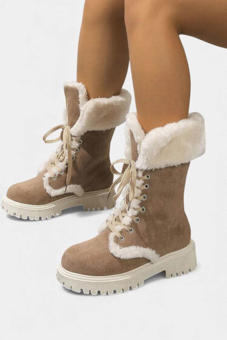 Léonce Bottes Mi-Mollet en Fausse Fourrure à Lacets