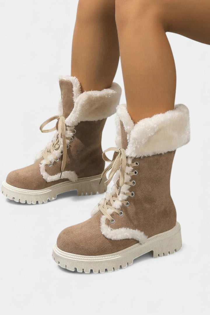 Léonce Bottes Mi-Mollet en Fausse Fourrure à Lacets