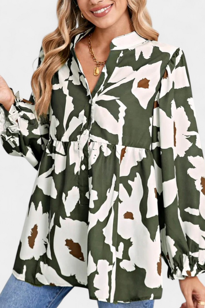 Filomena Blouse Ample à Manches Bouffantes avec Imprimé Floral Abstrait