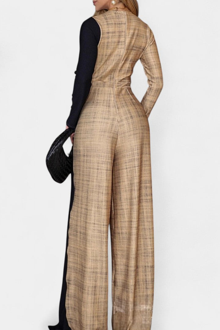 Capéline Combinaison Colorblock Élégante à Jambes Larges