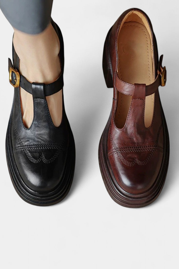 Florence Escarpins Mary Jane à Talon Bloc Élégant