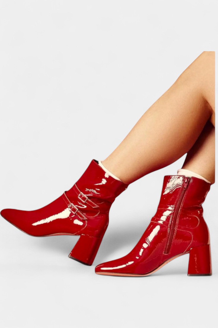 Vivi Bottes Rouges à Talon Épais et Silhouette Affirmée