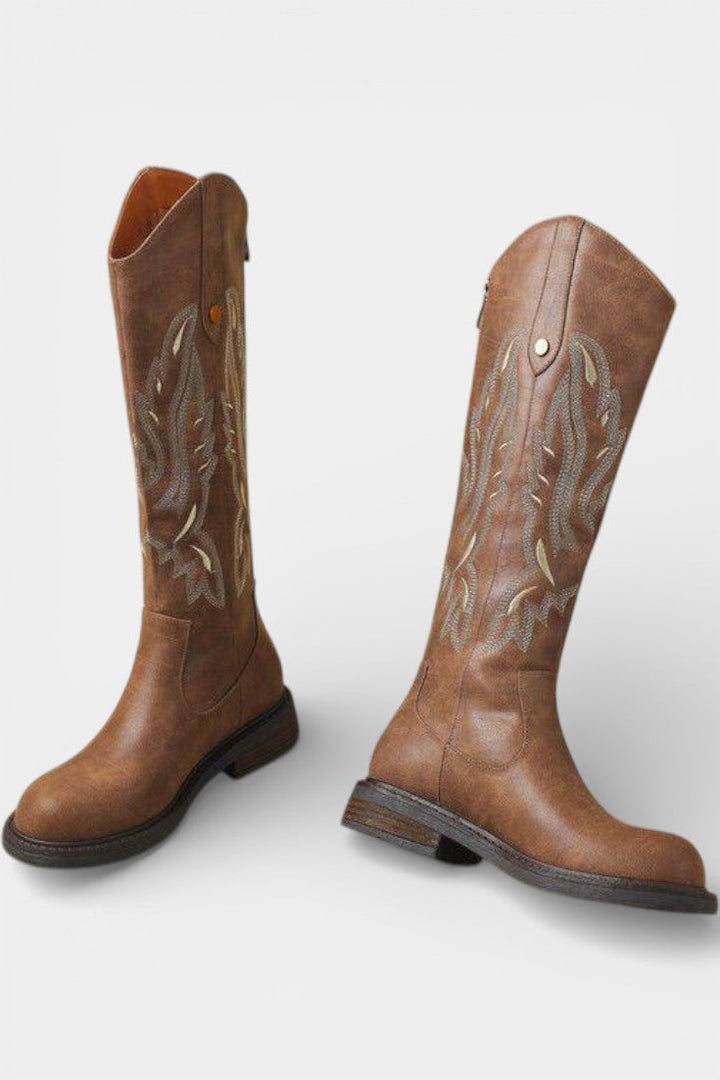 Violette Bottes Longues Brodées à Fermeture Éclair Arrière