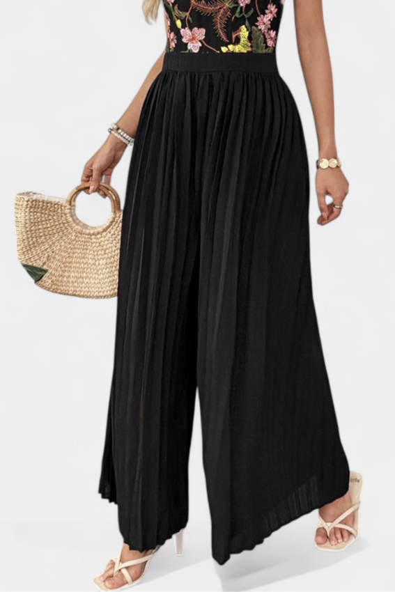 Maruja Combinaison Halter à Dentelle Florale et Pantalon Palazzo Plissé