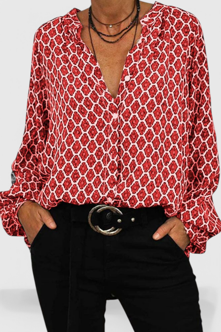 Jemima Blouse à Imprimé Géométrique et Détails de Boutons